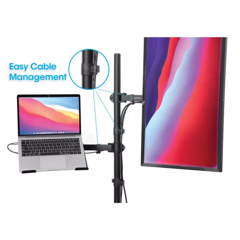 Manhattan monitorių ir nešiojamojo kompiuterio stovas (Full Motion), 10-27 inch ekranams, iki 17 inch nešiojamam, VESA 75x75 ir 100x100 mm, spaustuvinis tvirtinimas, max 8 kg