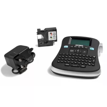 DYMO LabelManager 210D+ nešiojamas etikečių spausdintuvas su QWERTY klaviatūra, 12mm juodomis ant baltų D1 etiketėmis ir dėklu