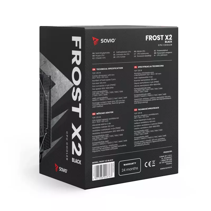 Aušintuvas SAVIO SAVGCOFROSTBLACKX2 120 mm ventiliatorius, LGA 1156/1155/1150/1151/1200/1366/1700 suderinamas, juodas