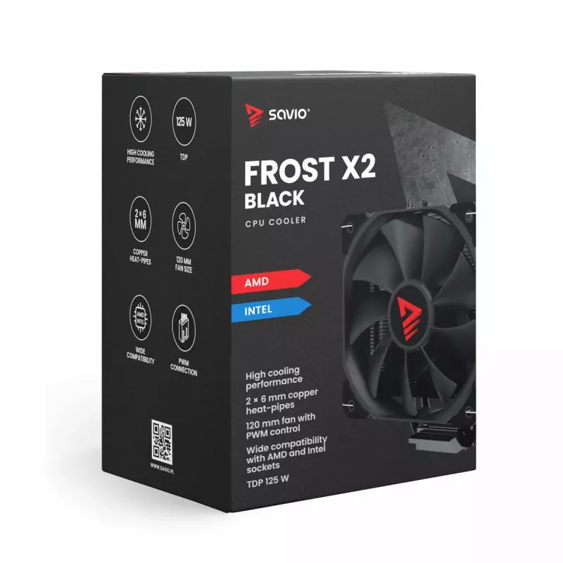 Aušintuvas SAVIO SAVGCOFROSTBLACKX2 120 mm ventiliatorius, LGA 1156/1155/1150/1151/1200/1366/1700 suderinamas, juodas