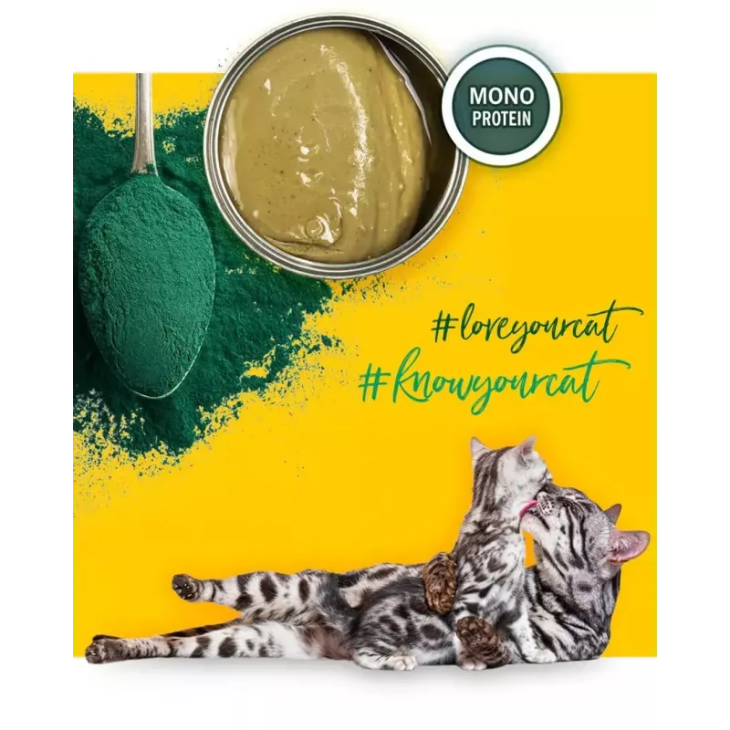 Šlapias kačių ėdalas 3coty Vištiena su spirulina kačiukams ir žindančioms katėms 80 g, pilnavertis pašaras, 19% baltymų, 8% riebalų
