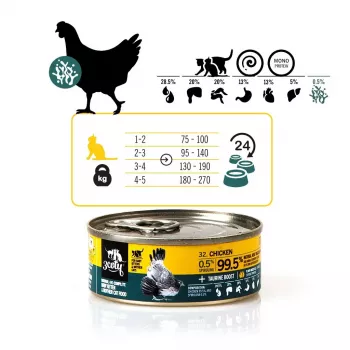 Šlapias kačių ėdalas 3coty Vištiena su spirulina kačiukams ir žindančioms katėms 80 g, pilnavertis pašaras, 19% baltymų, 8% riebalų