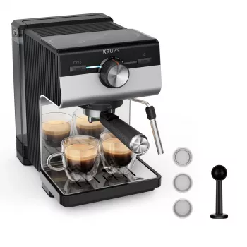 Pusiau automatinis espreso aparatas KRUPS XP384E10, 2 L, juodas/nerūdijantis plienas