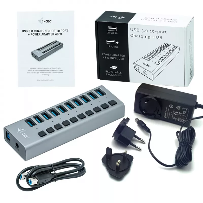 i-tec USB 3.0 Įkrovimo HUB 10 prievadų + 48 W maitinimo adapteris