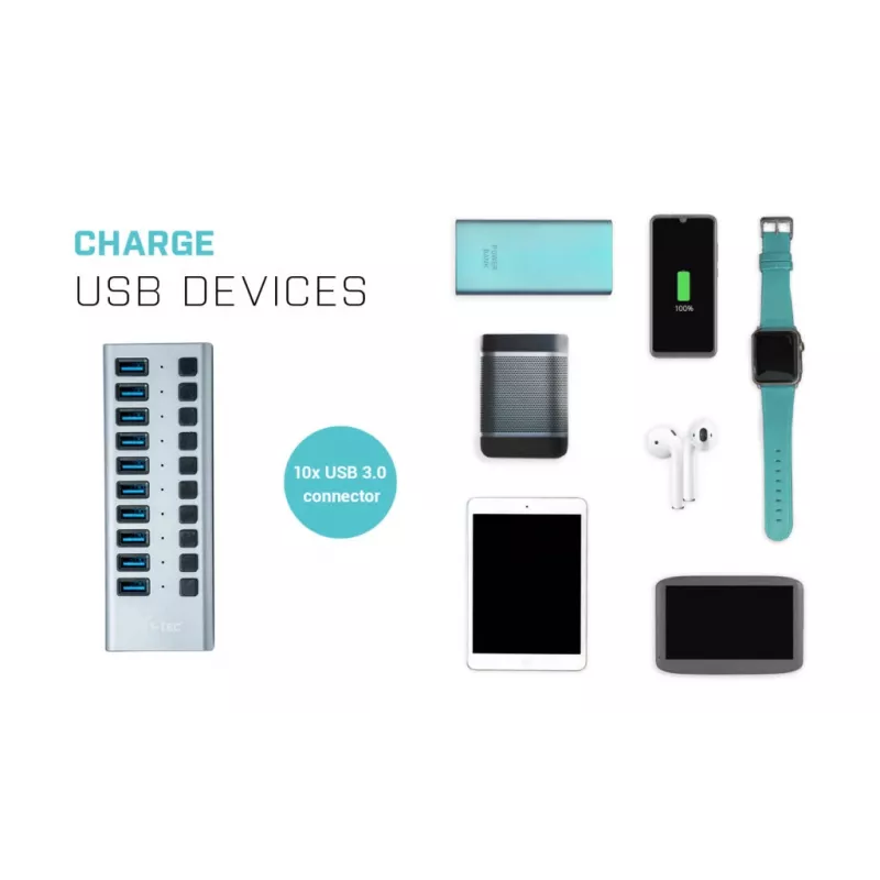 i-tec USB 3.0 Įkrovimo HUB 10 prievadų + 48 W maitinimo adapteris
