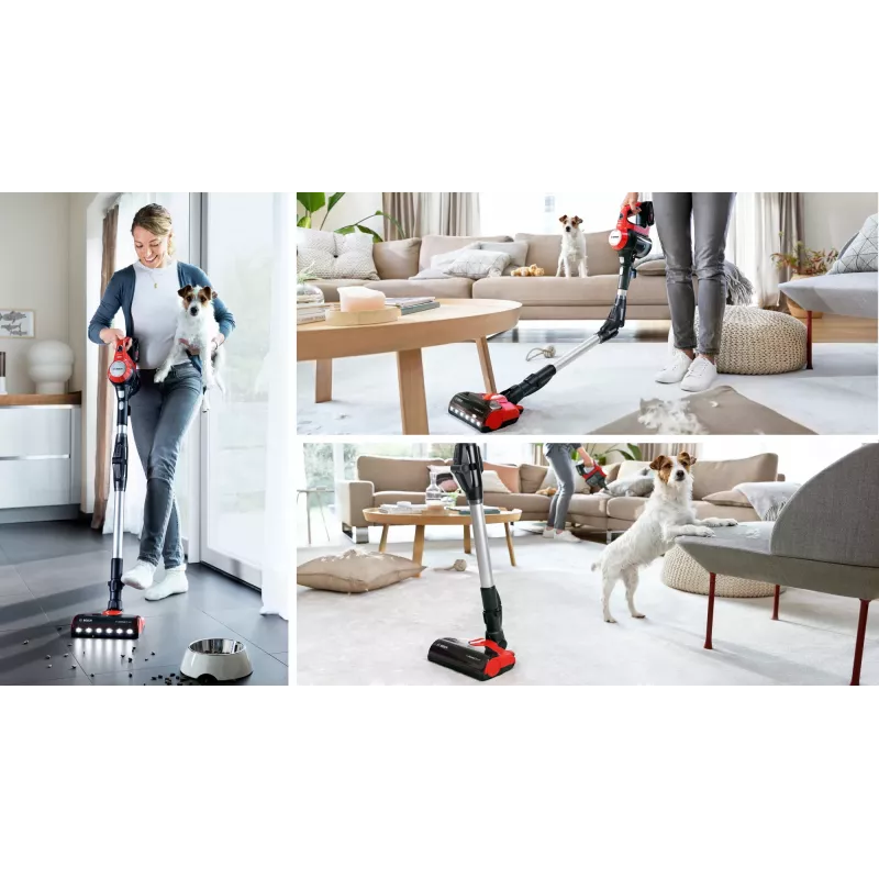 Bosch BCS711PET belaidis dulkių siurblys – lazdinis siurblys, akumuliatorinis, be maišelio, 0,3 l, juodas/raudonas, 3 Ah
