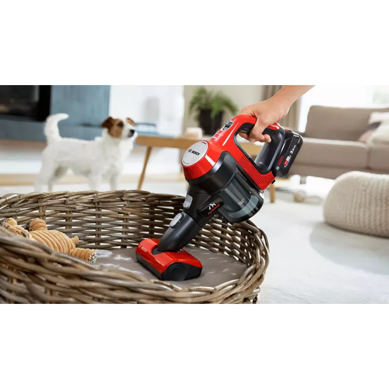 Bosch BCS711PET belaidis dulkių siurblys – lazdinis siurblys, akumuliatorinis, be maišelio, 0,3 l, juodas/raudonas, 3 Ah