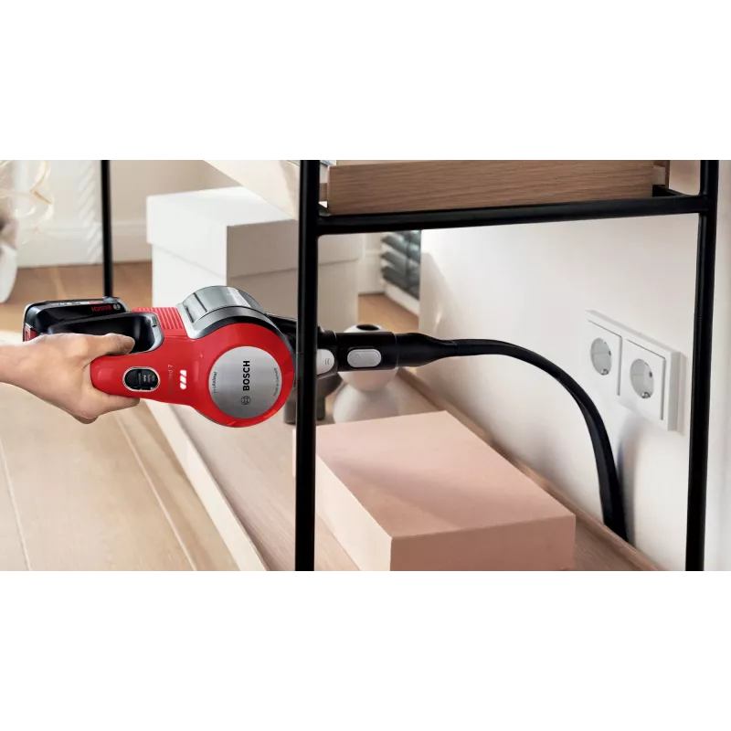Bosch BCS711PET belaidis dulkių siurblys – lazdinis siurblys, akumuliatorinis, be maišelio, 0,3 l, juodas/raudonas, 3 Ah
