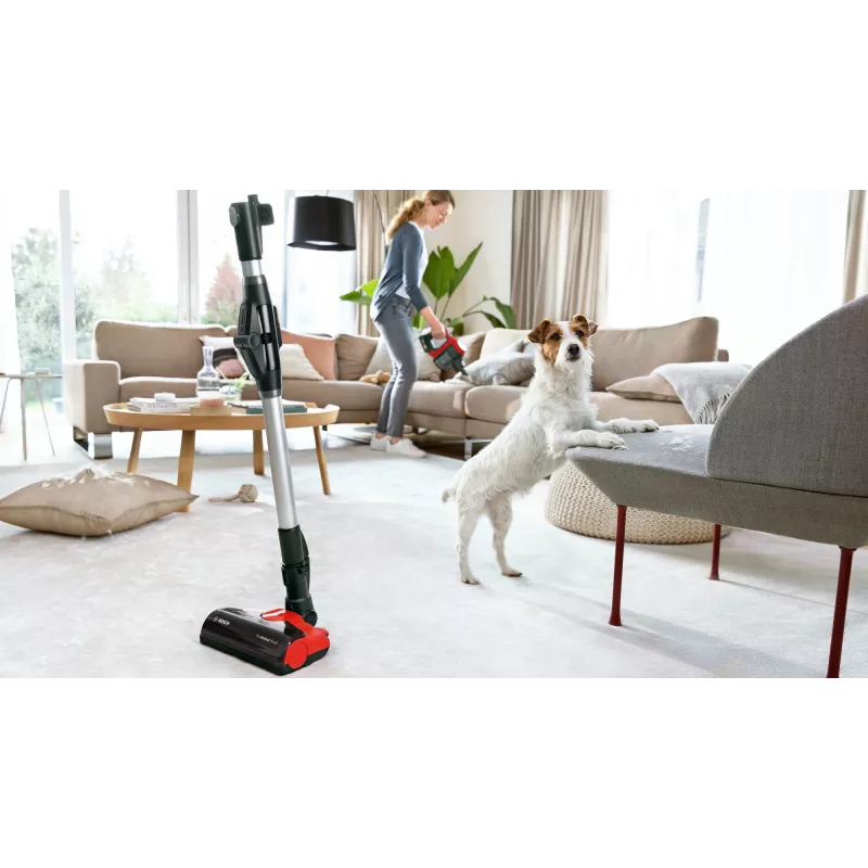Bosch BCS711PET belaidis dulkių siurblys – lazdinis siurblys, akumuliatorinis, be maišelio, 0,3 l, juodas/raudonas, 3 Ah