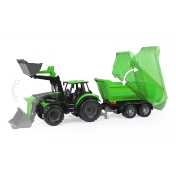 Mechaninis žaislinis traktorius Lena Deutz-Fahr Worxx su priekaba, 74 cm