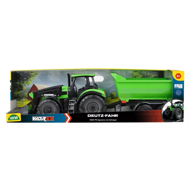 Mechaninis žaislinis traktorius Lena Deutz-Fahr Worxx su priekaba, 74 cm