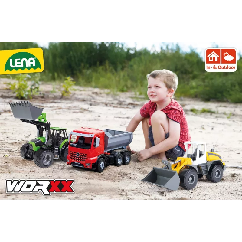 Mechaninis žaislinis traktorius Lena Deutz-Fahr Worxx su priekaba, 74 cm