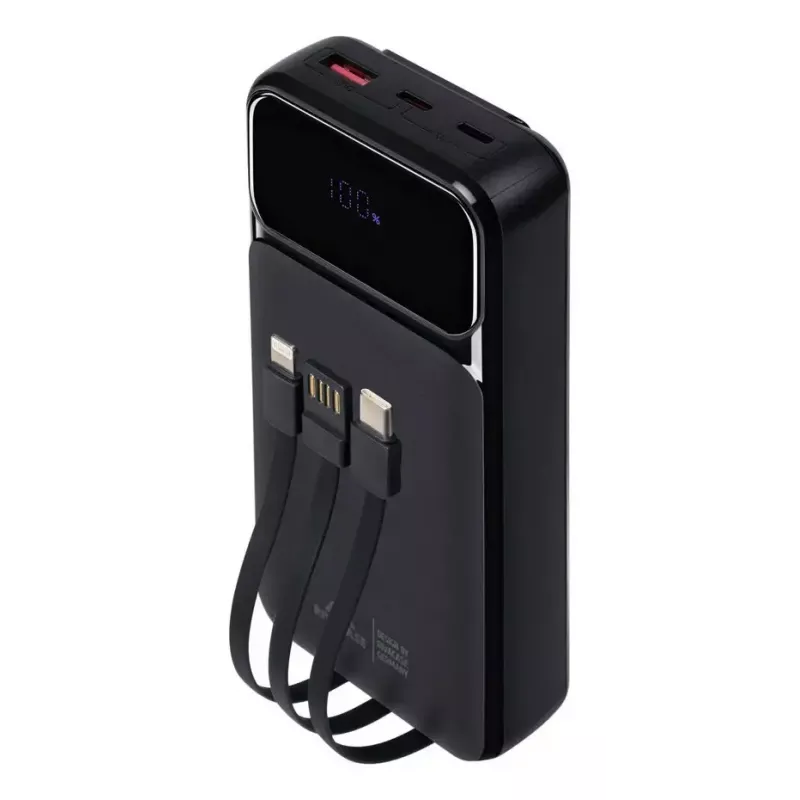 Nešiojamas powerbankas Rivacase VA2221 — 20000 mAh LiPo, PD 3.0 ir QC 3.0, 3 prievadai (1×A, 2×C), 22,5 W išėjimas
