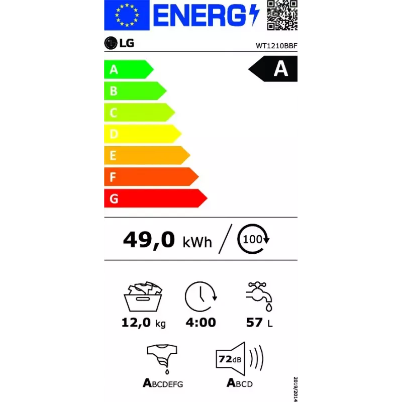 LG WT1210BBF Skalbimo džiovinimo mašina 22 kg 1400 RPM Juoda