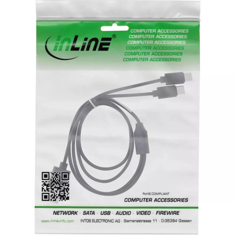 InLine USB 2in1 Y įkrovimo laidas, 1x USB-A kištukas į 2x USB-C kištuką, juodas 0,5 m