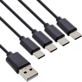 InLine USB 4in1 Y įkrovimo laidas, 1x USB-A kištukas į 4x USB-C kištukus, juodas 0,5 m