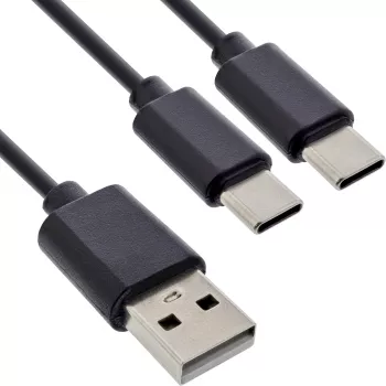 InLine USB 2in1 Y įkrovimo laidas, 1x USB-A kištukas į 2x USB-C kištukus, juodas 1 m