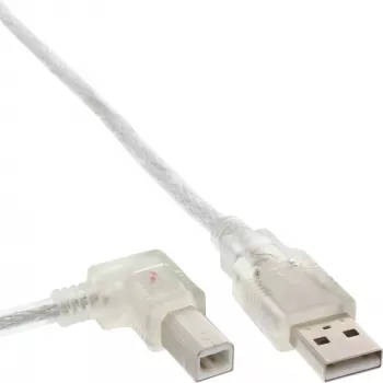 InLine USB 2.0 kairysis kampinis laidas A tipo kištukas / B tipo kištukas permatomas 0,5 m