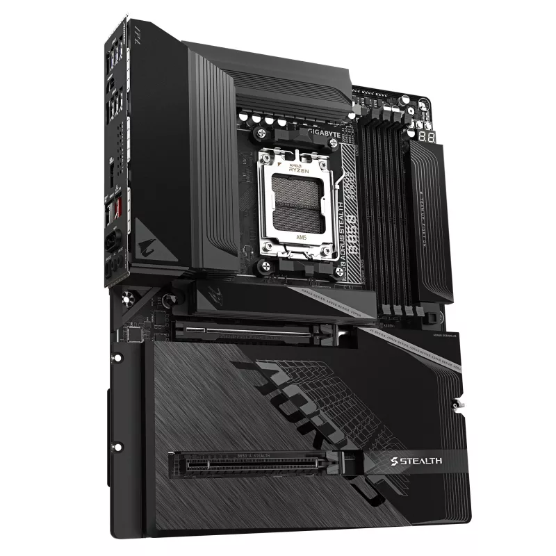 Motininė plokštė GIGABYTE B850 AORUS STEALTH – ATX, lizdas AM5, AMD B850, DDR5 iki 8200MHz (OC), 14+2+2 VRM, 2xPCIe5.0, 2xPCIe4.0 M.2, Wi‑Fi 7, 5GbE