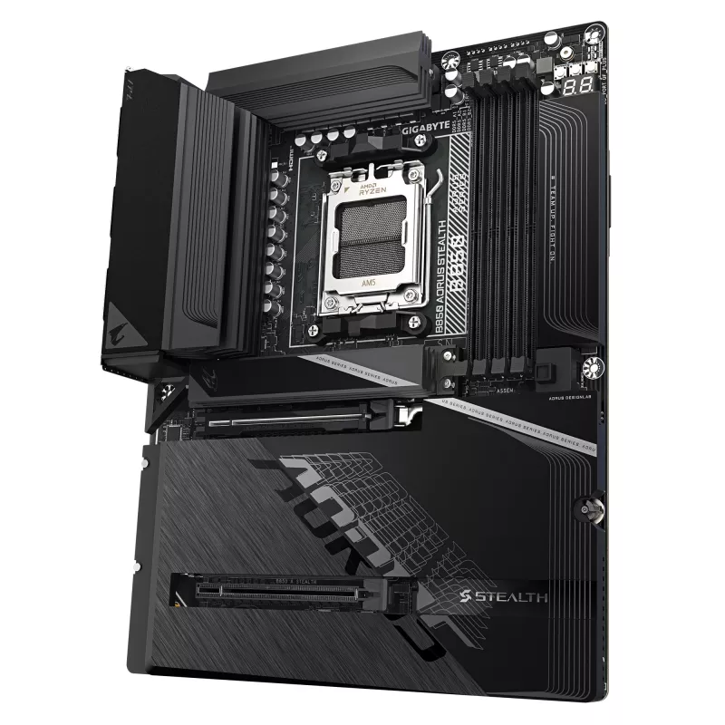 Motininė plokštė GIGABYTE B850 AORUS STEALTH – ATX, lizdas AM5, AMD B850, DDR5 iki 8200MHz (OC), 14+2+2 VRM, 2xPCIe5.0, 2xPCIe4.0 M.2, Wi‑Fi 7, 5GbE