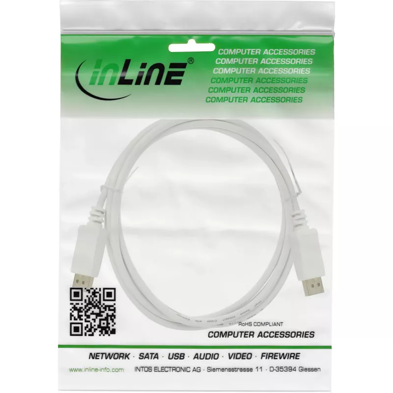 DisplayPort kabelis InLine 17201W, DisplayPort–DisplayPort, 1 m, baltas