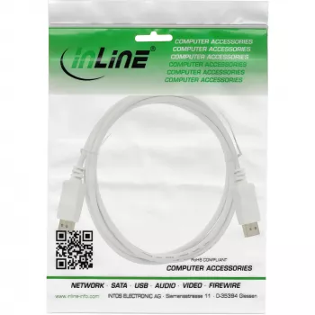 InLine 17202W DisplayPort kabelis, DisplayPort–DisplayPort, 2 m, baltas, 7 mm skersmuo
