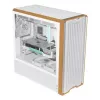 PC korpusas Lian Li Lancool 217 Midi Tower — balta & mediena, palaiko ATX/EATX/Micro-ITX, 2x120mm priekyje, 1x140mm gale, 1×3,5 colio + 8×2,5 colio