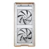 PC korpusas Lian Li Lancool 217 Midi Tower — balta & mediena, palaiko ATX/EATX/Micro-ITX, 2x120mm priekyje, 1x140mm gale, 1×3,5 colio + 8×2,5 colio