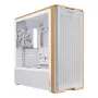 PC korpusas Lian Li Lancool 217 Midi Tower — balta & mediena, palaiko ATX/EATX/Micro-ITX, 2x120mm priekyje, 1x140mm gale, 1×3,5 colio + 8×2,5 colio