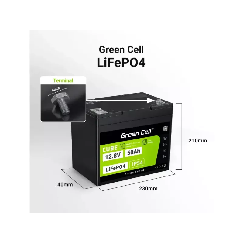 UPS baterija Green Cell LFPGC12V50AH Ličio geležies fosfatas 12V 50Ah 640Wh, 75A iškrova