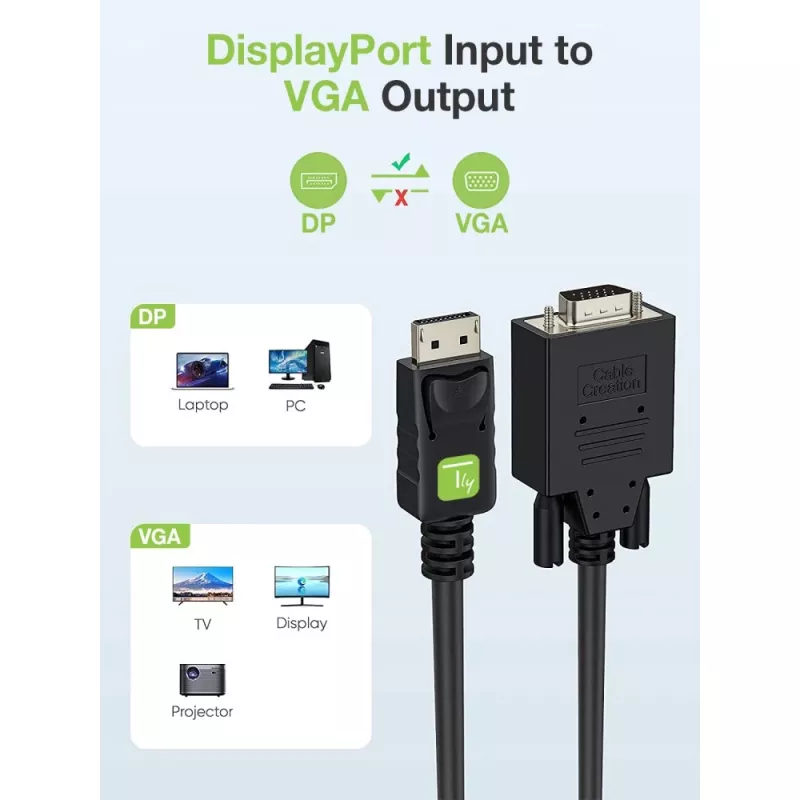 Techly Monitor DisplayPort į VGA laidas 1,8 m ICOC DSP-V-018