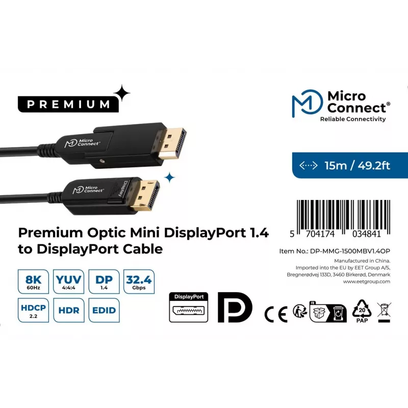 Microconnect DP-MMG-1500MBV1.4OP DisplayPort kabelis 15 m Juodas