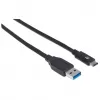 Manhattan USB-C į USB-A laidas, 1 m, Vyriškas į Vyrišką, 10 Gbps (USB 3.2 Gen2), 3A (greitas įkrovimas), SuperSpeed+, Juodas, Visą gyvenimą trunkanti garantija
