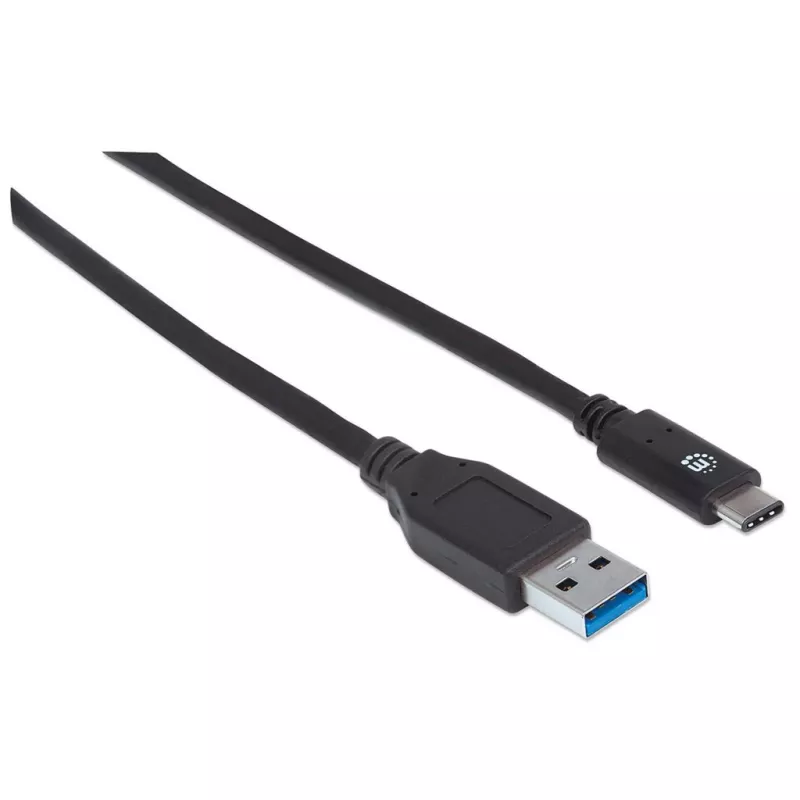 Manhattan USB-C į USB-A laidas, 1 m, Vyriškas į Vyrišką, 10 Gbps (USB 3.2 Gen2), 3A (greitas įkrovimas), SuperSpeed+, Juodas, Visą gyvenimą trunkanti garantija