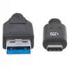 Manhattan USB-C į USB-A laidas, 1 m, Vyriškas į Vyrišką, 10 Gbps (USB 3.2 Gen2), 3A (greitas įkrovimas), SuperSpeed+, Juodas, Visą gyvenimą trunkanti garantija