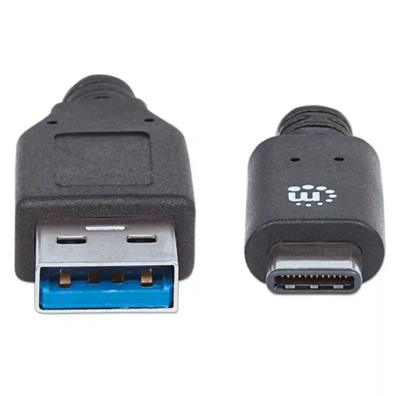 Manhattan USB-C į USB-A laidas, 1 m, Vyriškas į Vyrišką, 10 Gbps (USB 3.2 Gen2), 3A (greitas įkrovimas), SuperSpeed+, Juodas, Visą gyvenimą trunkanti garantija
