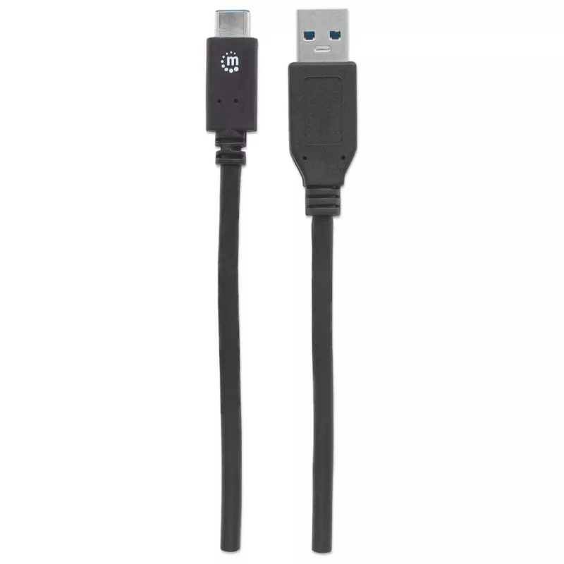 Manhattan USB-C į USB-A laidas, 1 m, Vyriškas į Vyrišką, 10 Gbps (USB 3.2 Gen2), 3A (greitas įkrovimas), SuperSpeed+, Juodas, Visą gyvenimą trunkanti garantija