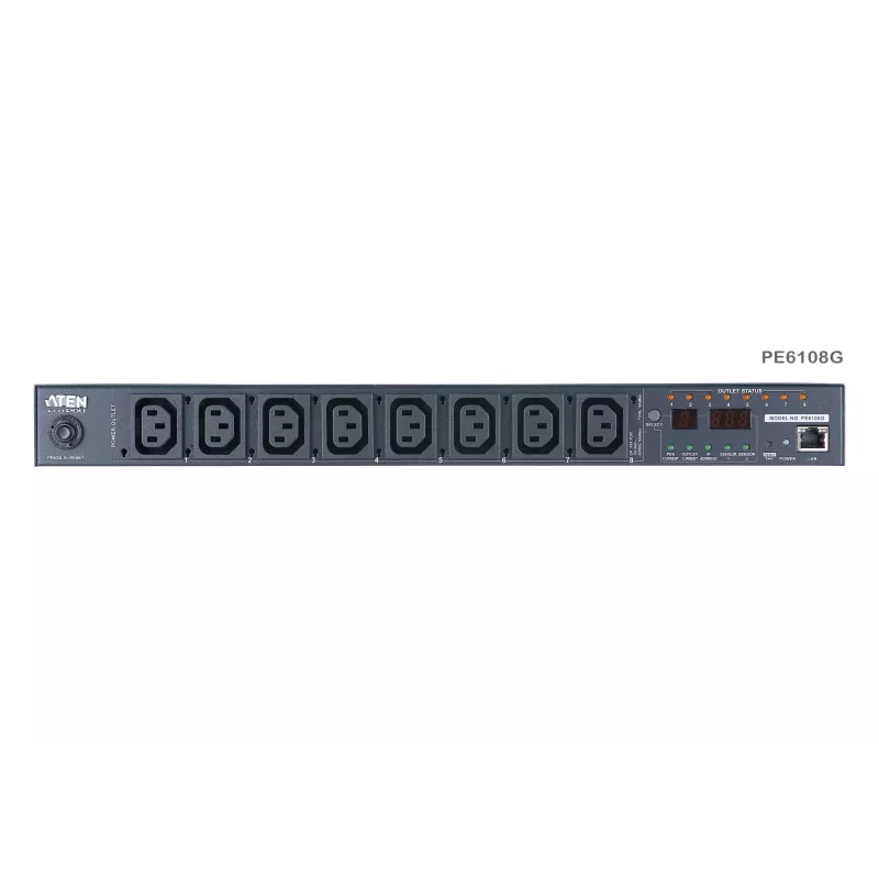 ATEN PE6108G 1U 10A 8 lizdų perjungiamas matuojamas PDU su nemokama Eco PDU Manager programine įranga