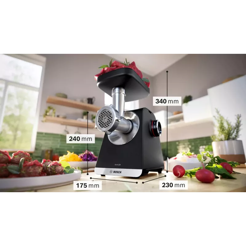 Mėsmalė Bosch Serie 6, 2100 W, juoda, sidabrinė