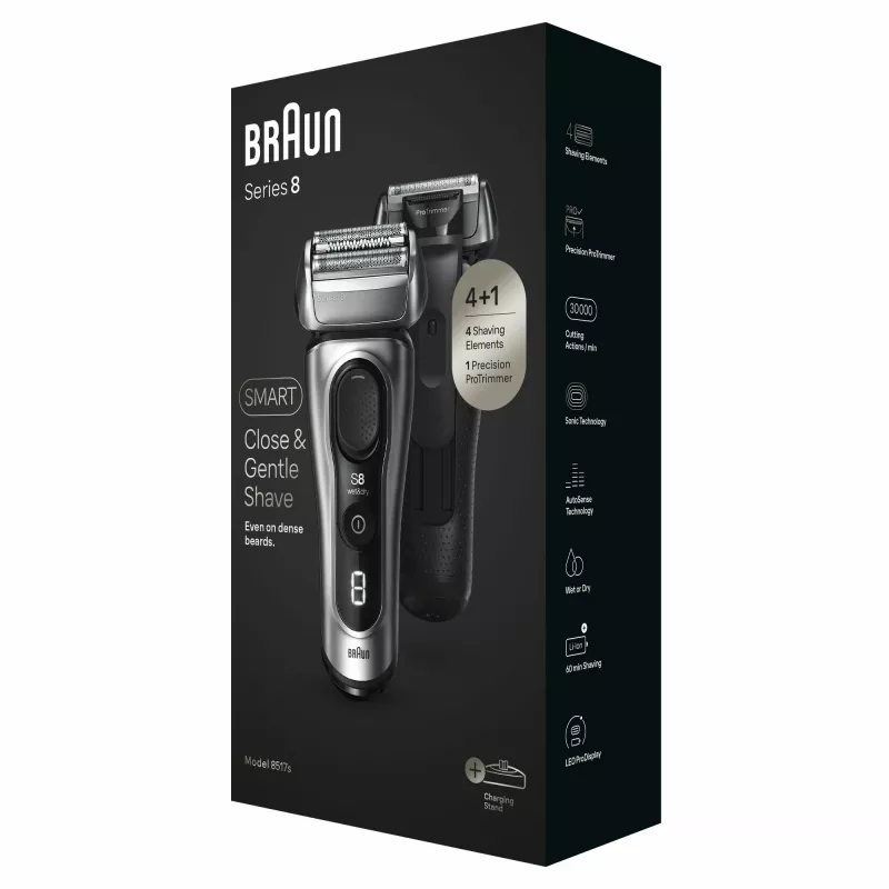 Braun Series 8 8517s elektrinis skustuvas – šlapiam ir sausam skutimuisi, sidabrinis