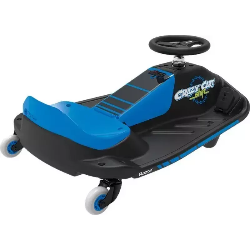 Elektrinis drift kartas Razor Crazy Cart Shift — mėlynas, 90 W variklis, 12 V baterija, iki 13 km/h, maks. svoris 54 kg