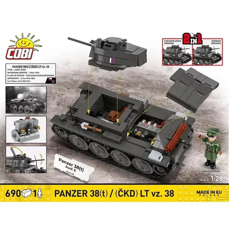 Konstruktorius Cobi Blocks Panzer 38 VZ.38 690 elementų – mastelinis modelis