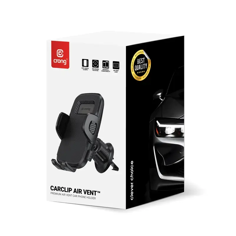 Laikiklis telefonui į automobilio ventiliacijos groteles Crong Carclip Air Vent (mobiliems telefonams), juoda/karbonas