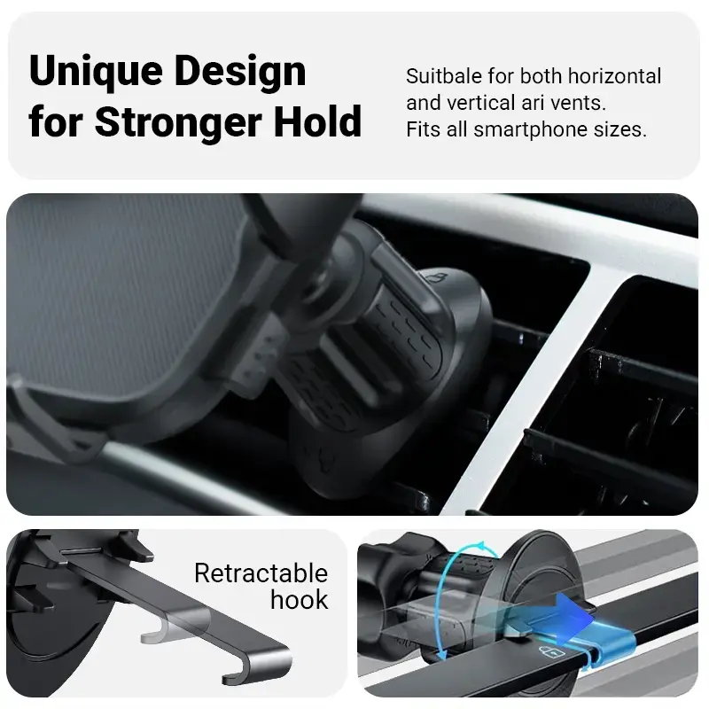 Laikiklis telefonui į automobilio ventiliacijos groteles Crong Carclip Air Vent (mobiliems telefonams), juoda/karbonas