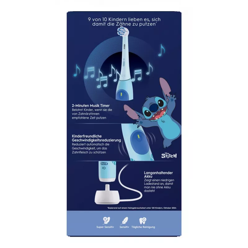 Rotacinė dantų šepetėlio rankena vaikams Oral-B iO Kids Stitch mėlyna