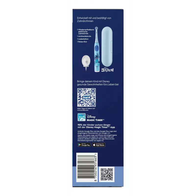 Rotacinė dantų šepetėlio rankena vaikams Oral-B iO Kids Stitch mėlyna