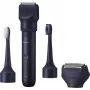 Kelioninis trimeris Panasonic X-Shape Travel – mėlynas, ličio jonų baterija, įmontuotas, keli priedai (barzdos, kūno, plaukų, skutimo folija, dantų šepetėlis), 1–30 mm, 196×49×43 mm