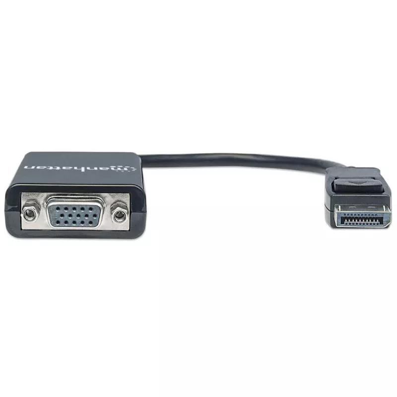 Manhattan DisplayPort į VGA HD15 keitiklio laidas, 15 cm, kištukas į lizdą, aktyvus, DP su užraktu, juodas, garantija visam laikui