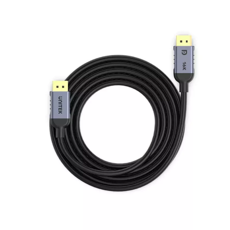 DisplayPort kabelis Unitek C1626GY01-3M 3 m, DisplayPort 2.1 vyriškas–vyriškas, 80 Gbit/s, HDR, HDCP 2.2, auksuoti kontaktai