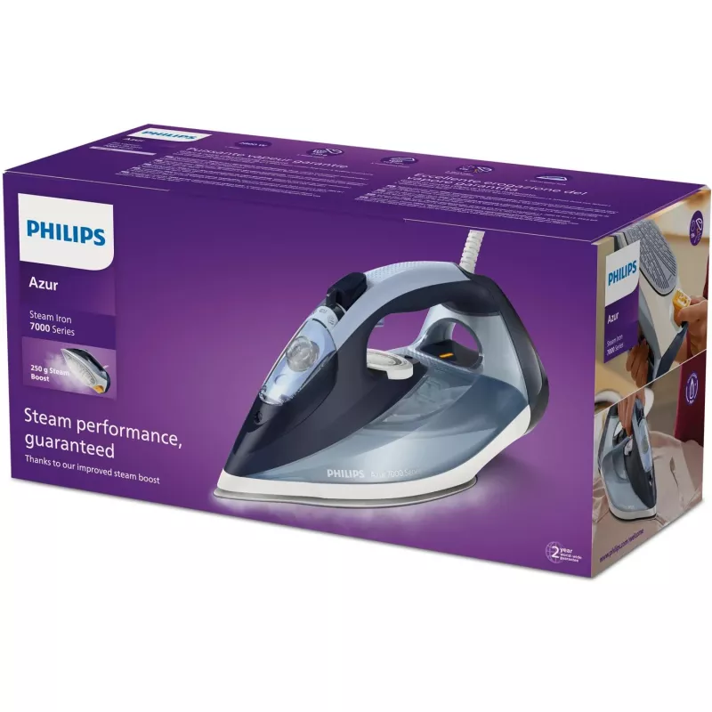 Lyginimo lygintuvas Philips DST7020/20 — 2800 W, SteamGlide Plus padas, 50 g/min nuolatinis garas, 250 g/min garo smūgis, 0,3 L talpa, mėlyna